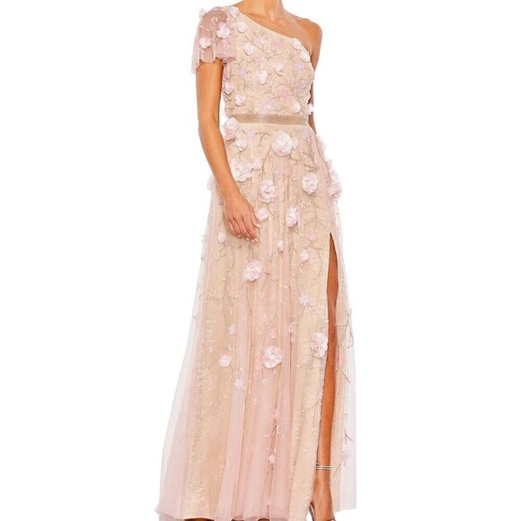NWT Mac Duggal 9165 Floral Embellished One Shoulder A Line Gown Blush Size 22 - Picture 1 of 15